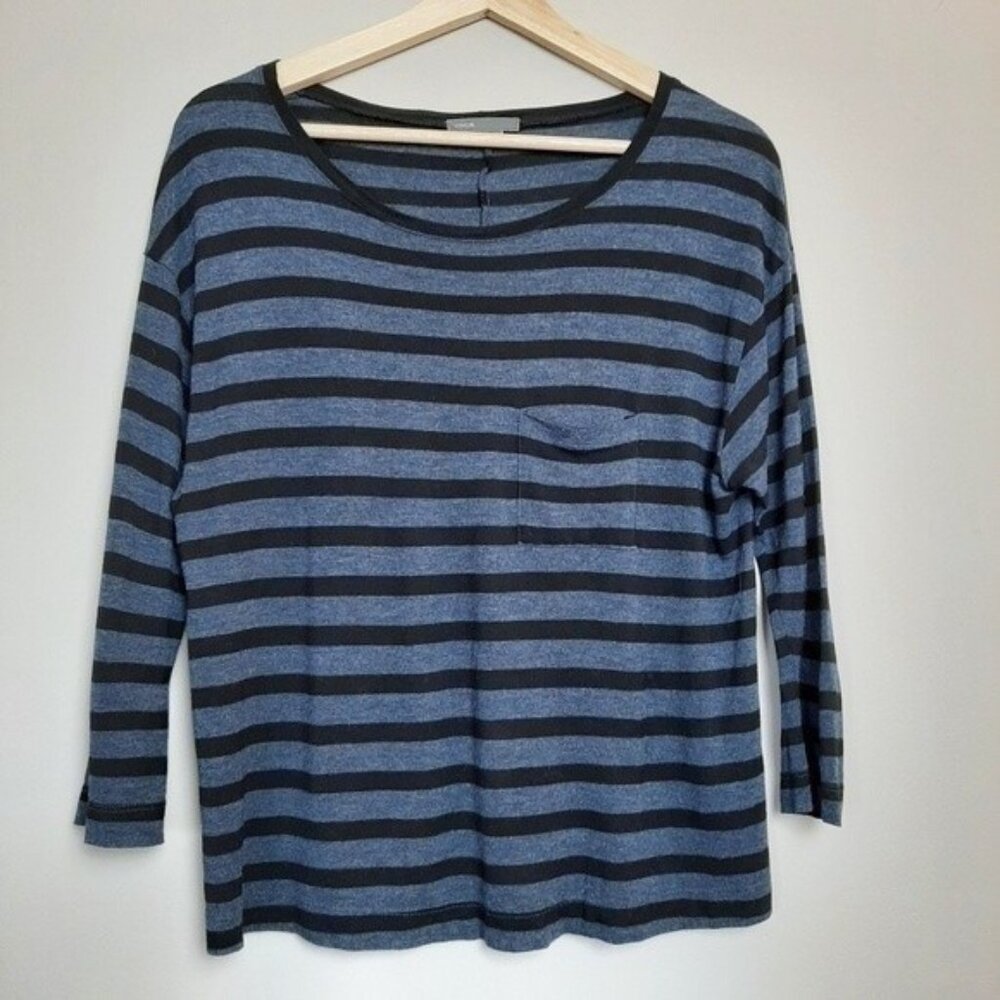 VINCE / Stripe Pattern Soft Pocket Tee  Blue & Black Sz S